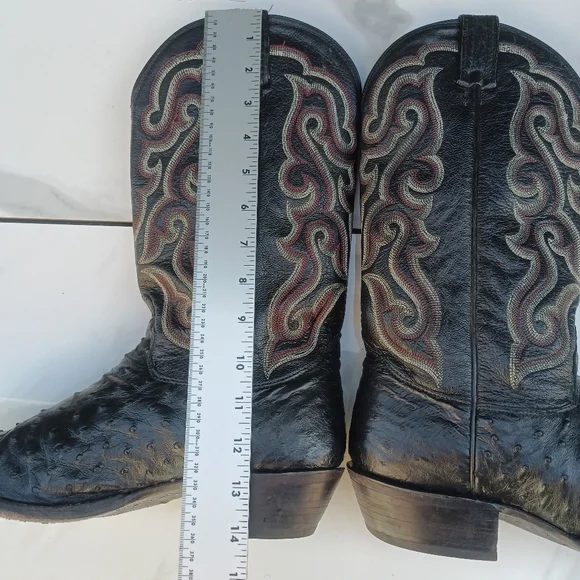 Nocona Full Quill Ostrich Western Boots Size 9.5 D Black/Red - Picture 9 of 12